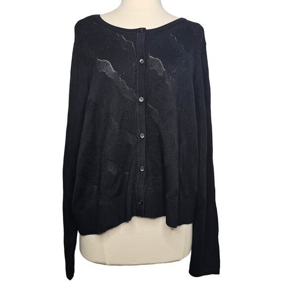 J Jason Wu Black Jacquard Cropped Cardigan Women's 1X Classic Casual Timeless - Picture 2 of 11